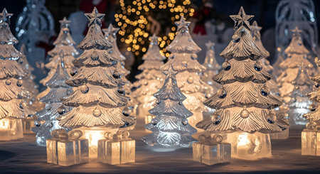 High-quality stock image of christmas market at night, festive and creative Christmas theme, perfect for holiday projects, marketing, and seasonal designs.の素材