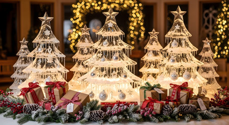 High-quality stock image of christmas market at night, festive and creative Christmas theme, perfect for holiday projects, marketing, and seasonal designs.の素材