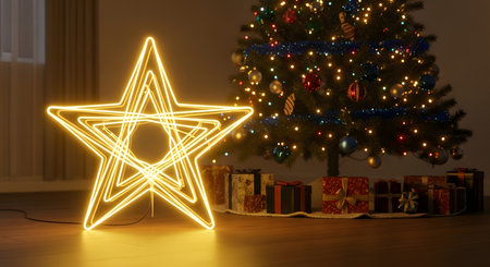 High-quality stock image of minimalist geometric christmas tree, festive and creative Christmas theme, perfect for holiday projects, marketing, and seasonal designs.の素材