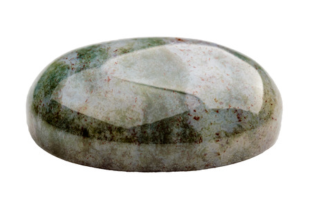 Oval dark green jasper cabochon on whiteの写真素材