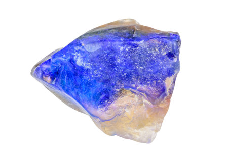 One raw uncut blue opal on white