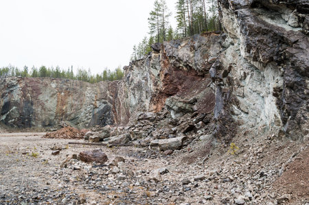 Old limestone quarry with vertical layered sedimentation. Vertical layers caused by meteorit impact...