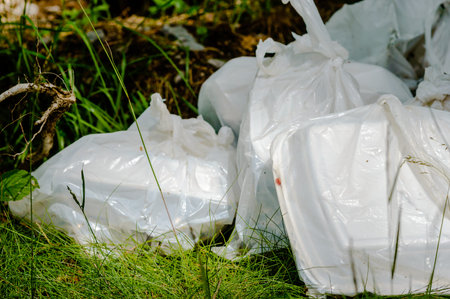 Several bags with garbage, litter or trash thrown in nature.
