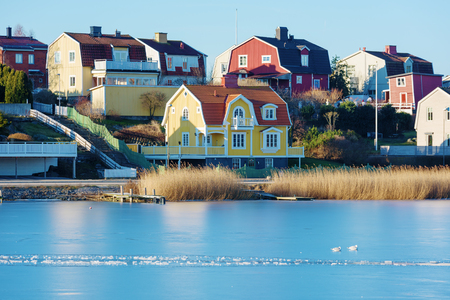 Karlskrona, Sweden - January 13, 2016: Private homes on Lango. Lango is a fine travel location in central Karlskrona. People here live very close to nature.のeditorial素材