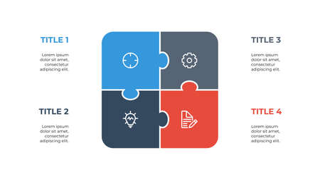 infographic element layout template with puzzle concept design, 4 points, options. processes, list, diagram, chartのイラスト素材