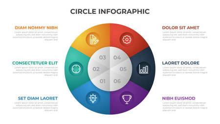 6 points infographic template with circle layout vector.のイラスト素材