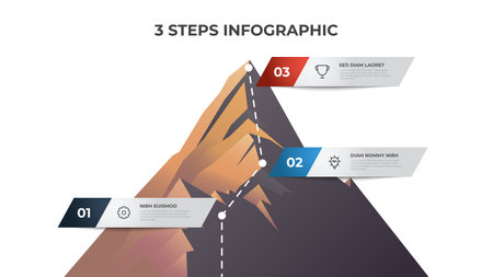 Infographic element template with mountain illustration, 3 steps diagram can be used for presentation, brochure, etc.のイラスト素材