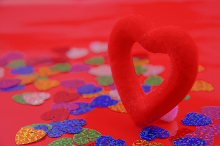 Red heart on a red background, Love, valentines day, selective focusの写真素材