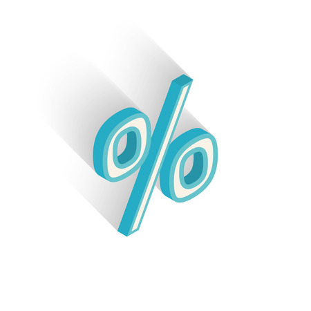 Blue isometric icon percent sign with a shadow on a white background. Vector Illustrationのイラスト素材