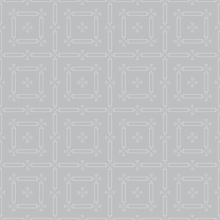 Seamless pattern. Simple texture with repeating geometric shapes. Squares, dashed circles. Thin lines. Monochrome. Backdrop. Web. Vector illustration for your designのイラスト素材