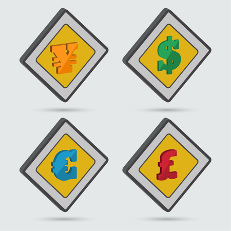 Ð¡ollection of four isometric signs of world currencies. Isometric icons. Vector element of graphic designのイラスト素材