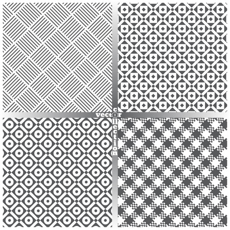Seamless pattern. Set of four original classical textures. Regularly repeating geometrical elements, shapes, dots, rhombuses, lines, squares. Backdrop. Web. Vector element of graphic designのイラスト素材