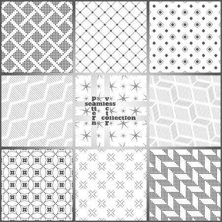 Seamless pattern. Set of nine stylish abstract textured backgrounds. Modern original textures with regularly repeating geometrical shapes. Vector element of graphic designのイラスト素材