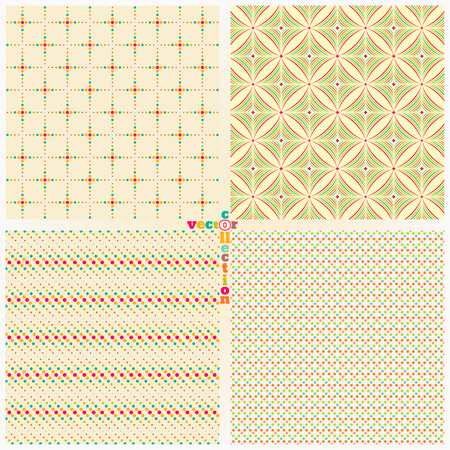 Seamless pattern. Set of four stylish abstract color backgrounds. Simple original colourful textures with regularly repeating geometrical shapes. Vector element of graphic designのイラスト素材