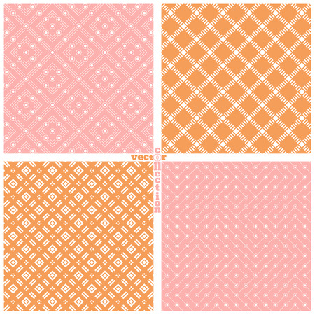 Seamless pattern. Set of four stylish abstract color backgrounds. Simple original colourful textures with regularly repeating geometrical shapes. Vector element of graphic designのイラスト素材