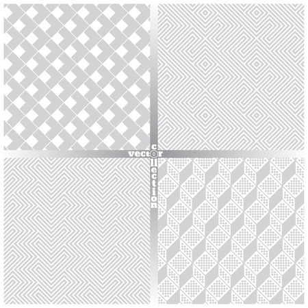 Seamless pattern. Set of four abstract textured backgrounds. Modern stylish textures. Regularly repeating geometrical ornaments. Rhombus. Line. Zigzag. Hexagon. Vector element of graphical designのイラスト素材