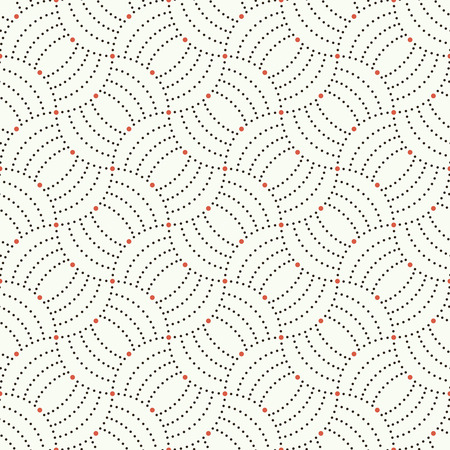 Seamless pattern. Abstract ornamental background. Modern trendy texture with regularly repeating geometrical shapes, small dots, dotted arcs, waves. Vector element of graphical designのイラスト素材