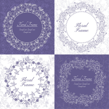 Set of floral stylish frames. Greeting cards. Wedding invitations. Retro style. Vector   template, labels and badgesのイラスト素材