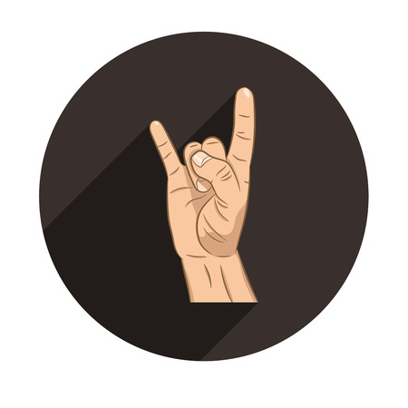 Realistic hand with rock n roll sign icon with long shadow. Rock band. Culture. Flat design for social networks, web sites, apps.のイラスト素材