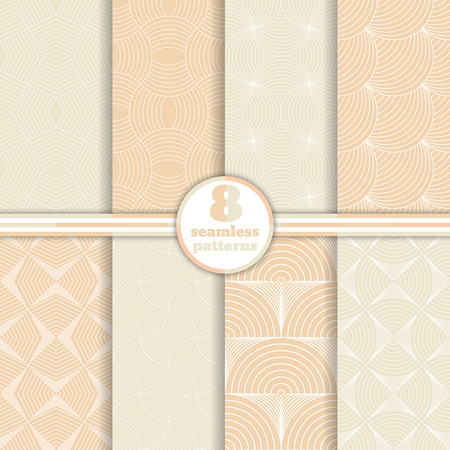 Repeating polygonal shapes, lines, rhombuses, scales, arcs. Vector seamless backgroundsのイラスト素材