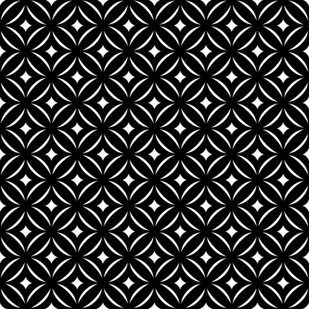 Seamless pattern. Stylish texture. Tile with regularly repeating geometrical elements, shapes, rhombuses, arches, crossed circles. Monochrome. Vector element of graphic designのイラスト素材