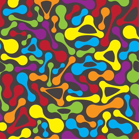 Multi-colored seamless texture on a black background for a background, fabric, the press. The geometrical forms connected in the form of a metaball. Vector illustration.のイラスト素材