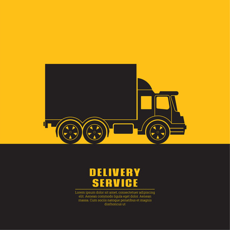 Truck sign with a banner for the text. Fast cargo delivery, service of shops, enterprises and other establishments. A vector illustration in flat style.のイラスト素材