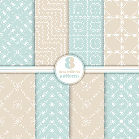 Set of eight seamless patterns. Modern stylish textures. Regularly repeating geometrical ornaments with different geometric shapes.のイラスト素材