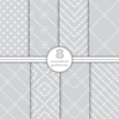 Set of eight seamless patterns. Modern stylish textures. Regularly repeating geometrical ornaments with stars and dots.のイラスト素材