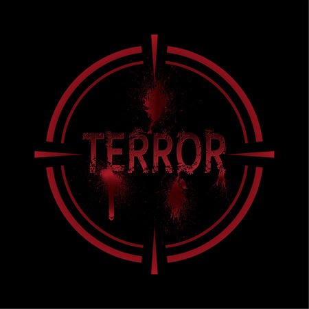The vector illustration expressing the concept terror under a sight. Terrorism has to be destroyed. To stop the extremist organizations. An emblem for the press.のイラスト素材