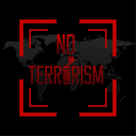 The vector illustration expressing the concept terror under a sight. Terrorism has to be destroyed. To stop the extremist organizations. World under the threat.のイラスト素材