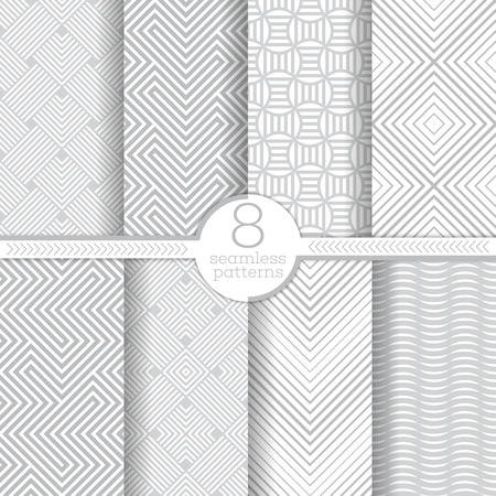 Set of vector seamless patterns. Modern stylish geometric textures. Infinitely repeating geometrical ornaments with different geometric shapes: rhombuses, diamonds, zigzags, waves, maze.のイラスト素材