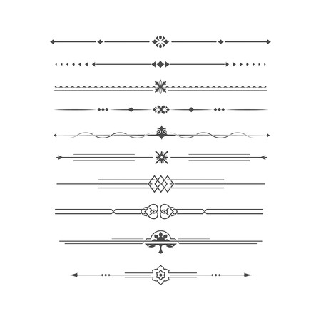 Set of calligraphical elements of design and execution of the page. Allocation of the text in vintage style. Typographical dividers, jewelry for books. Dividing lines.のイラスト素材