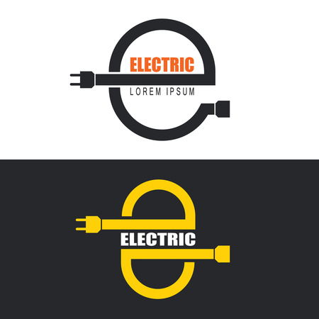 Set of electric logos. Connection of electric devices. Signs in the form of letter ?. Vector illustration.のイラスト素材