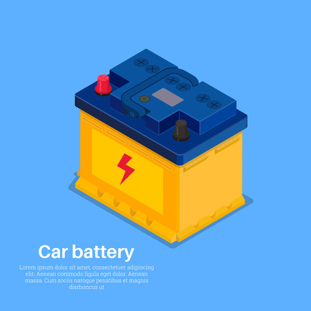 Automobile rechargeable battery. A vector illustration in 3D style. Isometric projection. Design element. Accumulatorのイラスト素材