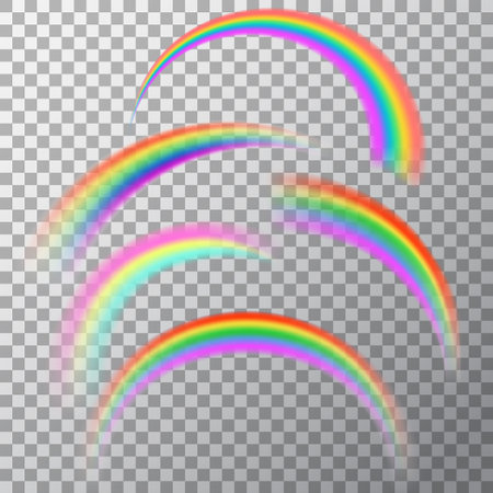 Set of realistic elements of a rainbow. A multi-colored arch on a translucent background. Vector illustration.のイラスト素材