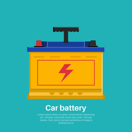 Automobile rechargeable battery. Accumulator icon. A vector illustration in flat style. Design element.のイラスト素材