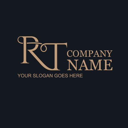 Rt.Monogramm's initials of gold letters against a dark background. Logo of the company. A template for business. Vector illustration.のイラスト素材