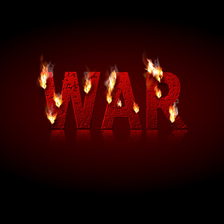 The burning word War punched by bullets. Concept of the global conflict. Design element. Press. Vector illustration.のイラスト素材