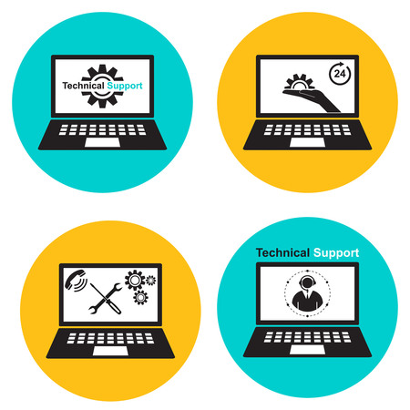 A set of icons technical support, computer repair. The vector illustration in a flat style. Elements for design. Simple style.のイラスト素材