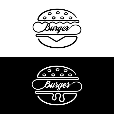 Set of badges sandwich.Logo hamburger.Linear style.Symbol fast food.Vector illustration.のイラスト素材