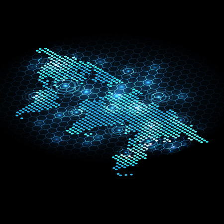 Global world network.Digital communication worldwide.Technologies of the future.Isometric pixel world map.Vector illustration.のイラスト素材