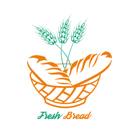 Bread in a bowl and a grain cereal.Concept fresh product.Logo. A vector illustration for a sign, labels, emblems.のイラスト素材