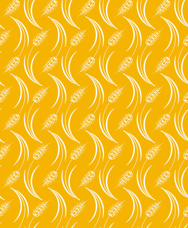 Vector seamless pattern with silhouettes of wheat ears.Grain cereals on a yellow background.Ornament for a bakery, packings.のイラスト素材