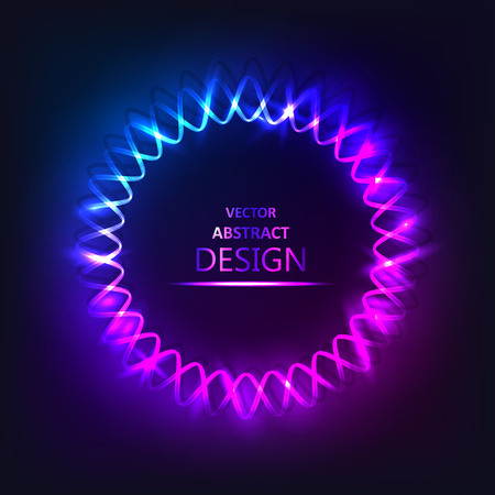 The sparkling neon banner.A glowing spiral. Multi-colored bright framework. The shining geometrical figures. Design element. Abstract background. Vector illustration.のイラスト素材