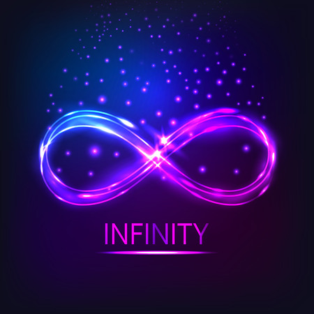 The shining infinity symbol.The neon shining object. Abstract background of an infinity sign. Dynamic scintillating lines. Design element. Vector illustration.のイラスト素材
