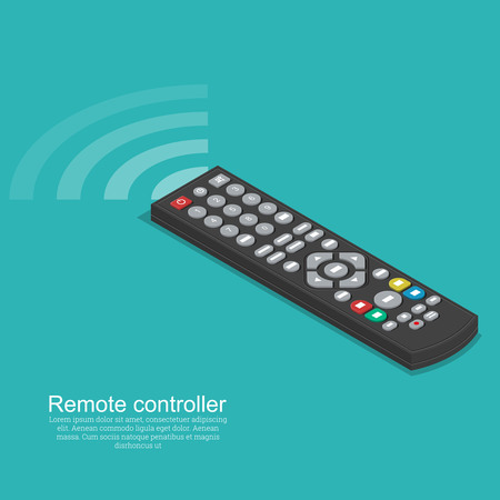 The black remote control with a signal.Isometric flat design.3D style. Vector illustration.のイラスト素材