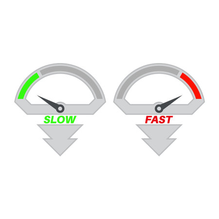 Set of icons of a speedometer with slow and fast loading.