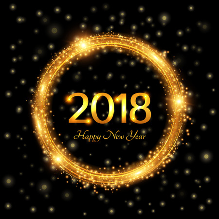 Happy New Year 2018. Abstract glowing festive background.Circle ornament with text. Vector illustration for cards, invitations, poster, banner, calendar, holiday decorations.のイラスト素材