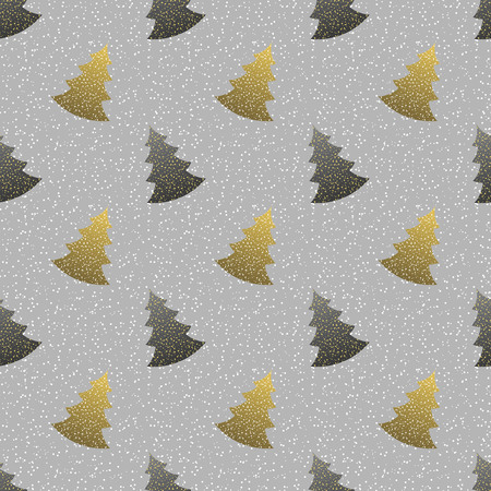 Seamless a festive pattern with a golden silhouette of a fir-tree and snow. An abstract background for festive jewelry. Vector illustrations.のイラスト素材